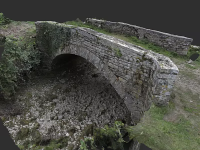 Ancient Stone Arch Bridge With Ivy Covered Walls And Gravel Ground 3d model