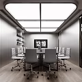 Modern Conference Room Interior With Gray Walls Meeting Table Chairs Ceiling Lights And Clock