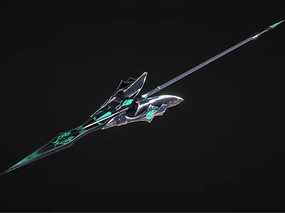 Silver Spear With Green Glowing Elements Unique Metallic Structure And Sharp Blade 3d model