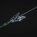 Silver Spear With Green Glowing Elements Unique Metallic Structure And Sharp Blade 3d model
