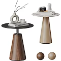 Modern Wooden Side Tables With Conical Bases And Decorative Vase Coffee Cup Books Camera
