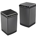 Two Modern Gray Washing Machines With Digital Control Panels And Sleek Design