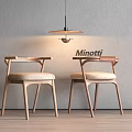 Minotti Modern Wooden Dining Chairs With Armrests And Light Upholstered Seats