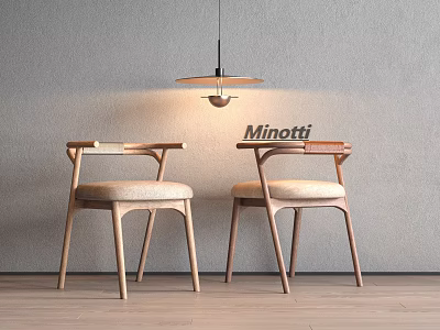 Minotti Modern Wooden Dining Chairs With Armrests And Light Upholstered Seats 3d model