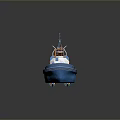 Blue and White Tugboat Model With Detailed Wheelhouse And Deck Equipment