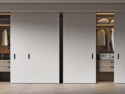 Modern White Sliding Door Wardrobe With Open Storage Hanging Clothes And Drawers 3d model