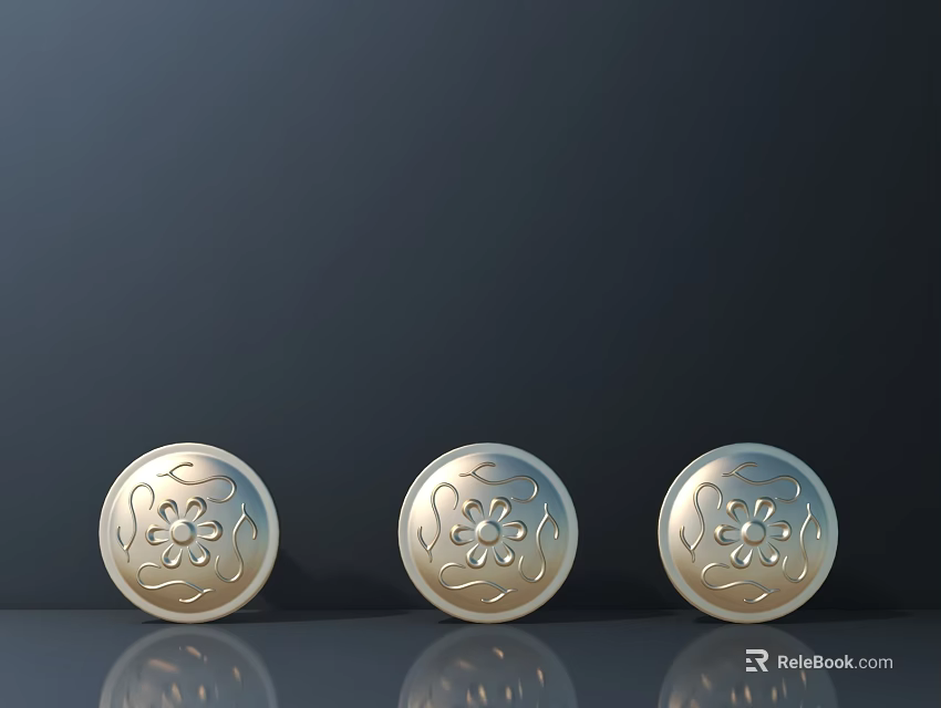 Three Ornamental Hardware Tools With Circular Design And Embossed Floral Patterns 3d model 