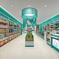 Modern Pharmacy Interior With Shelves Products Display Counter And Bright Lighting