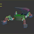 Robot Character Interacting With Metallic Creature Machinery Claw Arms And Hammer Head