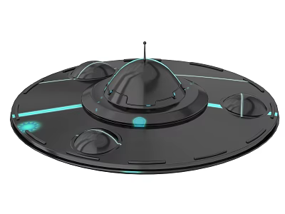 Black Flying Saucer UFO With Blue Lights And Top Antenna Design 3d model