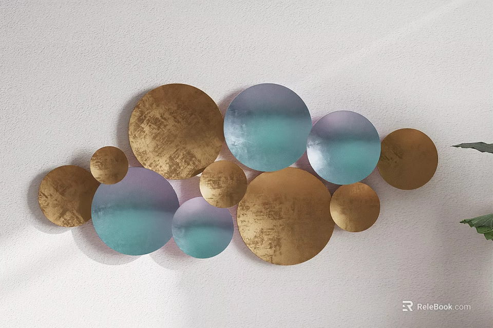 Circular Metallic Wall Decor With Gold Turquoise Various Sizes Modern Arrangement On Wall 3d model 