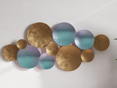 Circular Metallic Wall Decor With Gold Turquoise Various Sizes Modern Arrangement On Wall 3d model