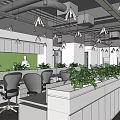 Modern Public Office Space With White Desks Black Chairs Green Plants And Glass Partitions