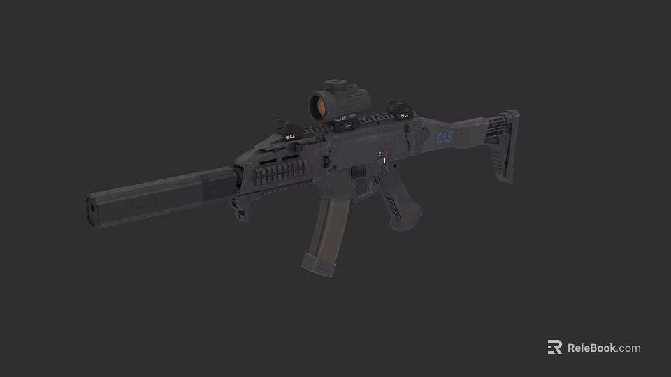 Black Modern Tactical Rifle With Scope Rail System And Tactical Grip 3d model 