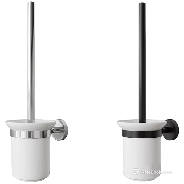 Modern Bathroom Toilet Brush Holders With Silver Black Bases And White Ceramic Cups 3d model 