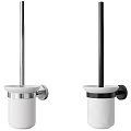 Modern Bathroom Toilet Brush Holders With Silver Black Bases And White Ceramic Cups
