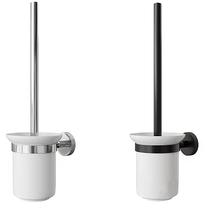 Modern Bathroom Toilet Brush Holders With Silver Black Bases And White Ceramic Cups 3d model