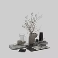 Minimalist Modern Decorative Ornament Set With Vase Twigs Candle Glass And Books