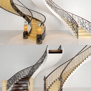 European Stair Combination Stair Iron Stair 3d model