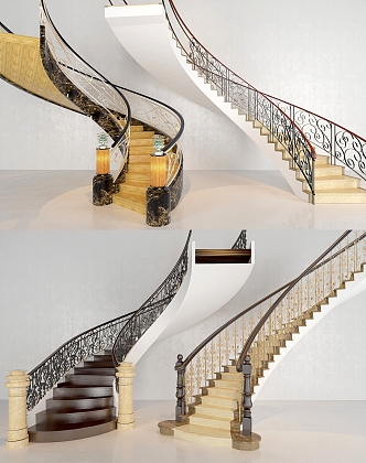 European Stair Combination Stair Iron Stair 3d model