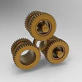 Industrial Equipment Golden Gears Three Interconnected Precision Mechanical Components Design