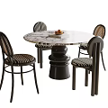 Elegant Round Dining Table Set With Marble Top And Four Striped Chairs 3d model