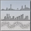 Background Wall With Three Panel Mosaic Design Featuring City Skyline And Small Square Tiles 3d model