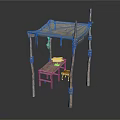 Rustic Scene Structure With Wooden Poles Canvas Canopy And Wooden Bench