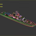 Military Patrol Boat Featuring Green Deck Gray Hull Red Objects And Radar Antennas