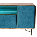 Elegant Modern Blue Wooden Sideboard Cabinet With Glass Doors And Interior Lighting Design