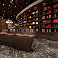 Traditional Chinese Medicine Shop Interior With Wooden Herbal Cabinets Drawers And Hanging Lamps