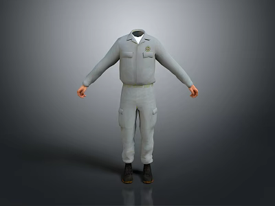 Gray Long Sleeve Work Uniform With Collared Design And Utility Pockets 3d model