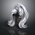 Back View Of Silver Long Knotted Wavy Hair With Dark Background Reflection 3d model