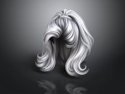 Back View Of Silver Long Knotted Wavy Hair With Dark Background Reflection 3d model