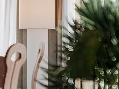 Modern Floor Lamp In Living Room Interior With Green Plant And Fabric Curtain 3d model