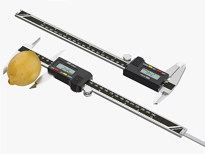Lemon Being Measured Using Digital Calipers And Ruler On White Background 3d model