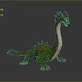 Green Fantasy Dragon Character With Red Spikes Long Neck And Scaled Body 3D Render