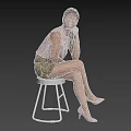 A Woman Sitting On White Stool Wearing Pink Top Green Shorts And Beige High Heels