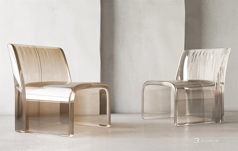 Sleek Modern Transparent Acrylic Lounge Chair With Curved Design And Clear Frame Structure 3d model 