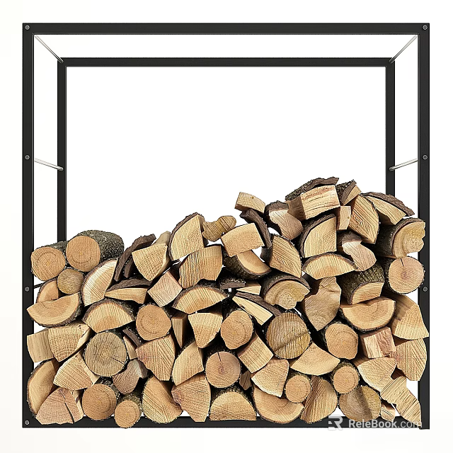 Classic Fireplace Design With Abundant Stacked Firewood And Black Frame 3d model 