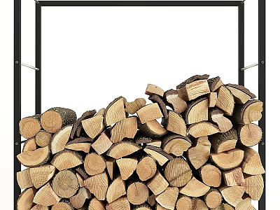 Classic Fireplace Design With Abundant Stacked Firewood And Black Frame 3d model
