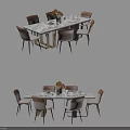 Modern Rectangular Dining Set With Six Light Colored Chairs And Marble Table Top 3d model