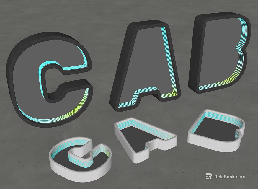 3D Carved Letter Sculptures With Colorful Edges And Modern Artistic Shapes 3d model 