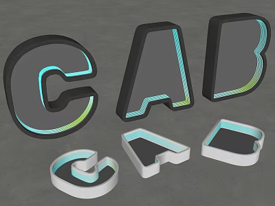 3D Carved Letter Sculptures With Colorful Edges And Modern Artistic Shapes 3d model