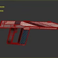 Futuristic Gun With Modern Sleek Design Gray Blue White Colors And Geometric Stripes