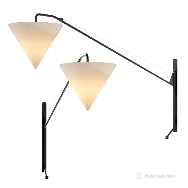 Modern Wall Lamp With Black Metal Arm And Triangular White Shades 3d model