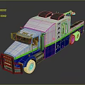 Heavy Duty Truck With White Blue Green Stripe Cab Multiple Wheels And Platform