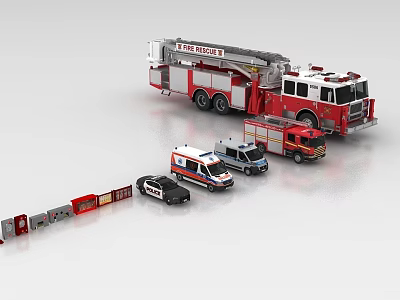 Diverse Functional Vehicles Collection With Fire Truck Ambulance Police Car and Train 3d model