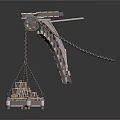 Ancient Siege Weapon Metal Structure With Chain Support Frame And Basket