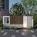 Modern Feature Wall With Wooden Slats Geometric Patterns And Lush Greenery By High Rise Building